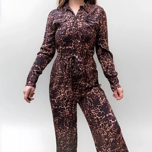 One Teaspoon Pants - NEW one teaspoon leopard print button up collared jumpsuit boilersuit medium